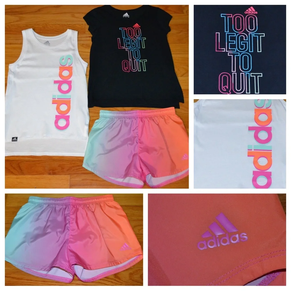 Youth girls Adidas shirts and shorts set, size S 7/8 - Picture 1 of 16